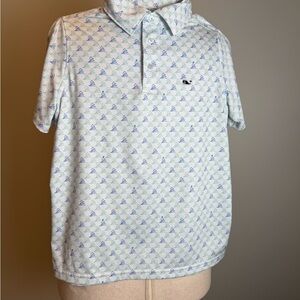 Boys Size S 8-10 Vineyard Vines White and Green Performance Patterned Polo